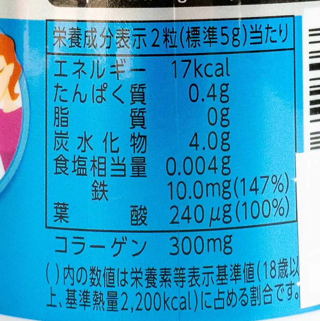 UHA グミサプリ 鉄&葉酸栄養成分表示