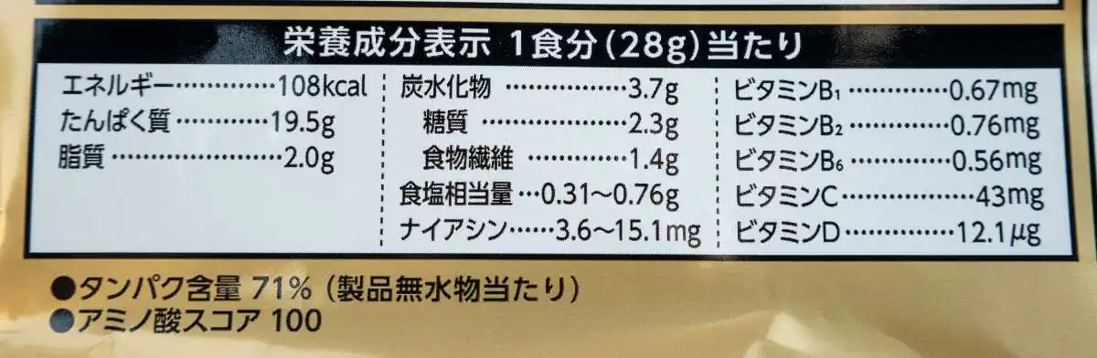 ザバス ホエイプロテイン100栄養成分表示