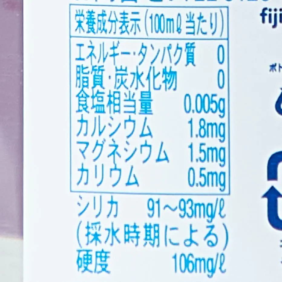 FIJI WATER栄養成分表示