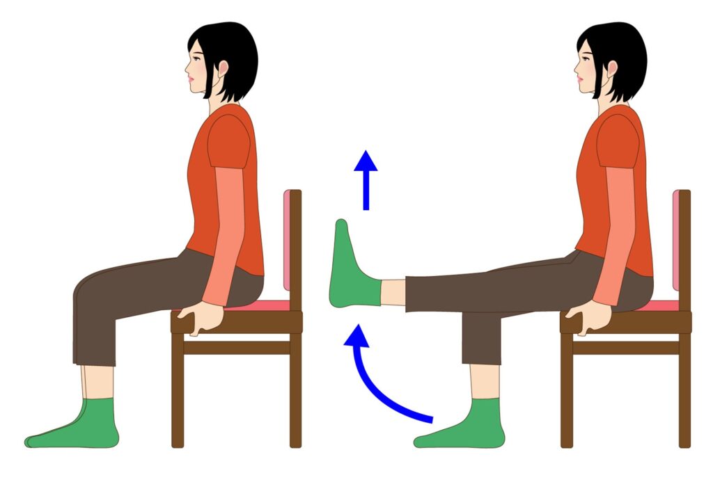 椅子に腰かけた状態で片足ずつゆっくり持ち上げる椅子で脚上げトレーニング